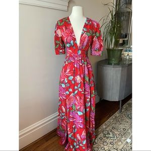 & other stories maxi dress red floral v neck sz 8